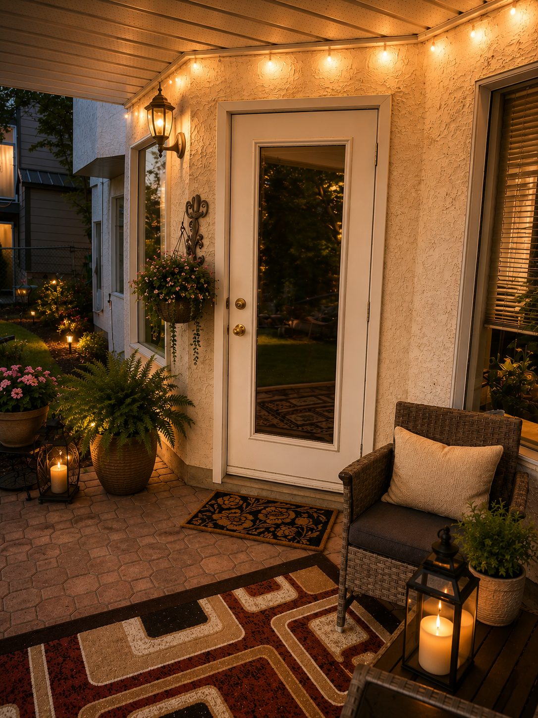 Candlelit back entrance at WITHIN, with lanterns and a private patio